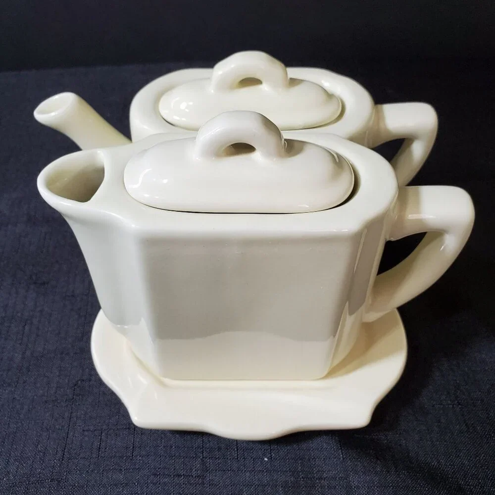 Restoration Hardware Creamer Sugar Set w/ Tray White Stoneware 2001 Y2K Coffee